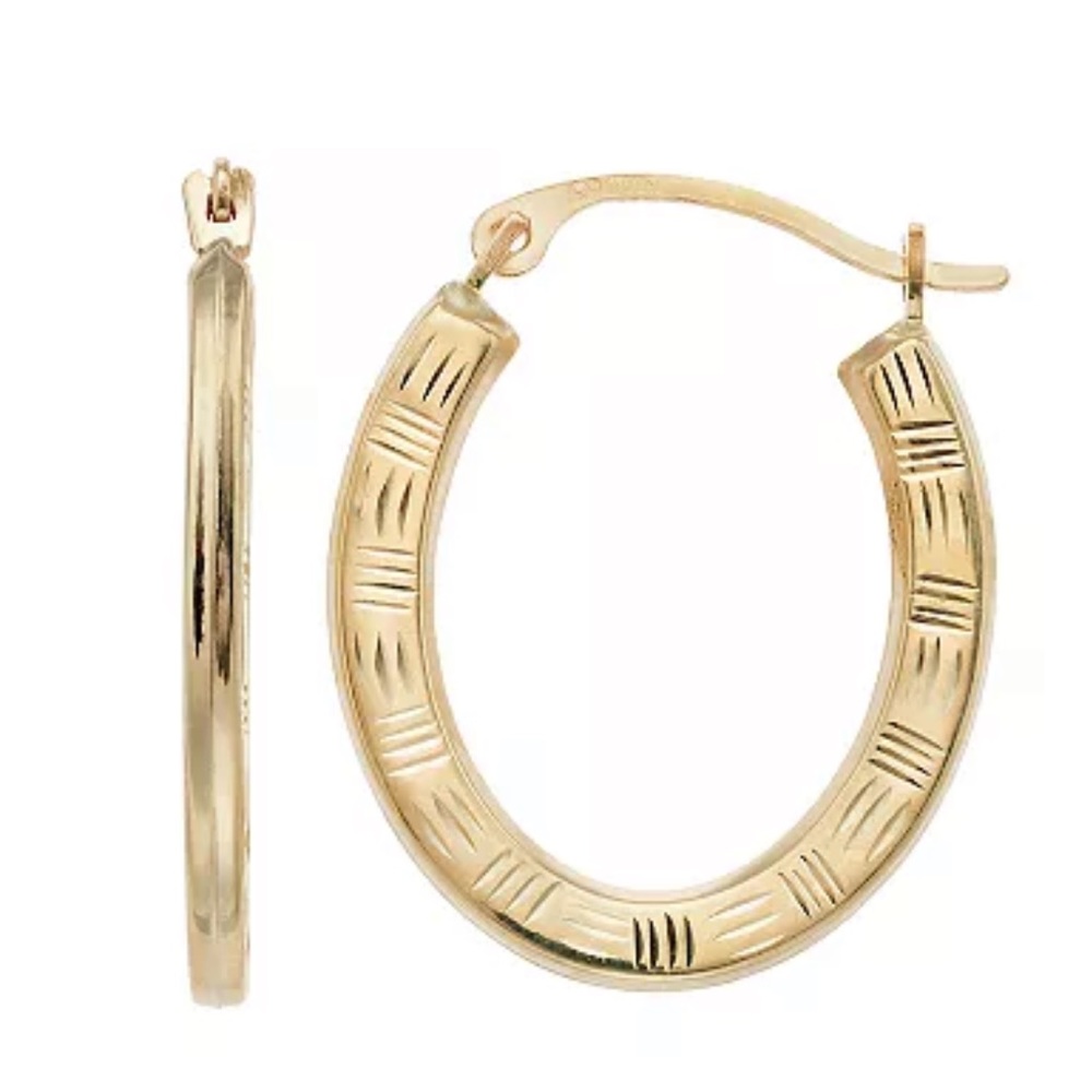 NWT 10k Gold Textured Oval Hoop Earrings